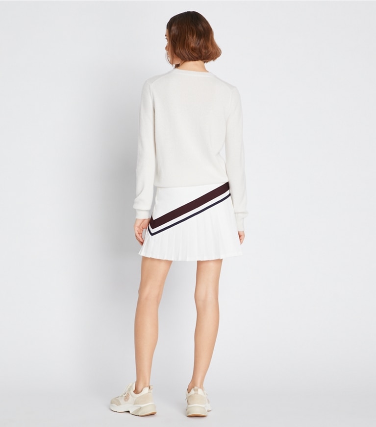 Tory Sport designer sweaters Cashmere Shrunken Crewneck in New Ivory Melange front