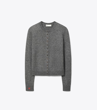 Tory Burch designer sweaters Cashmere Silk Cardigan in Thunder Gray front