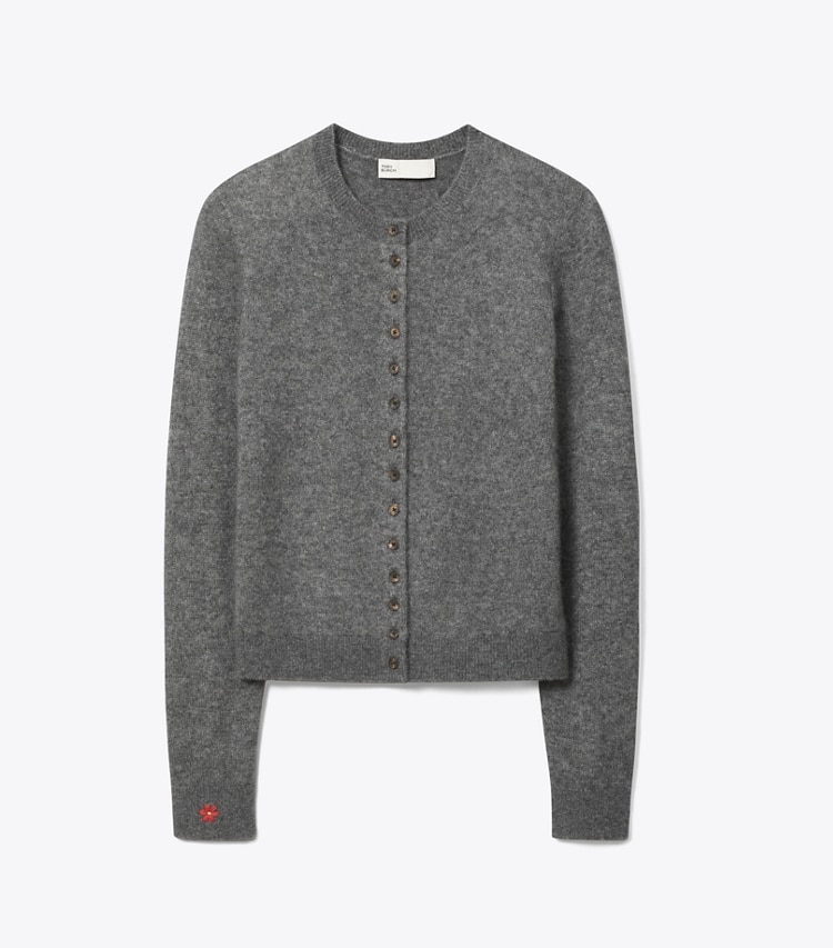 Tory Burch designer sweaters Cashmere Silk Cardigan in Thunder Gray front