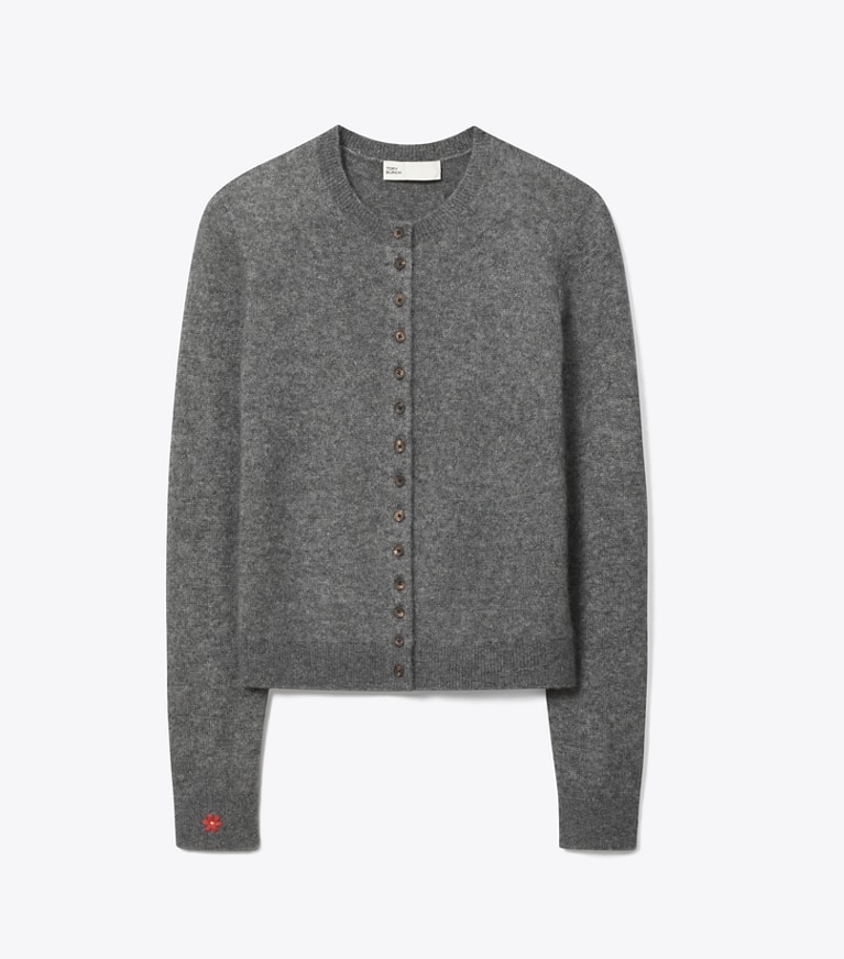 Tory Burch designer sweaters Cashmere Silk Cardigan in Thunder Gray front