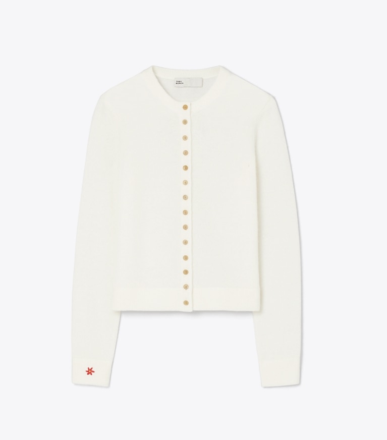 Tory Burch designer sweaters Cashmere Silk Cardigan in Ivory front