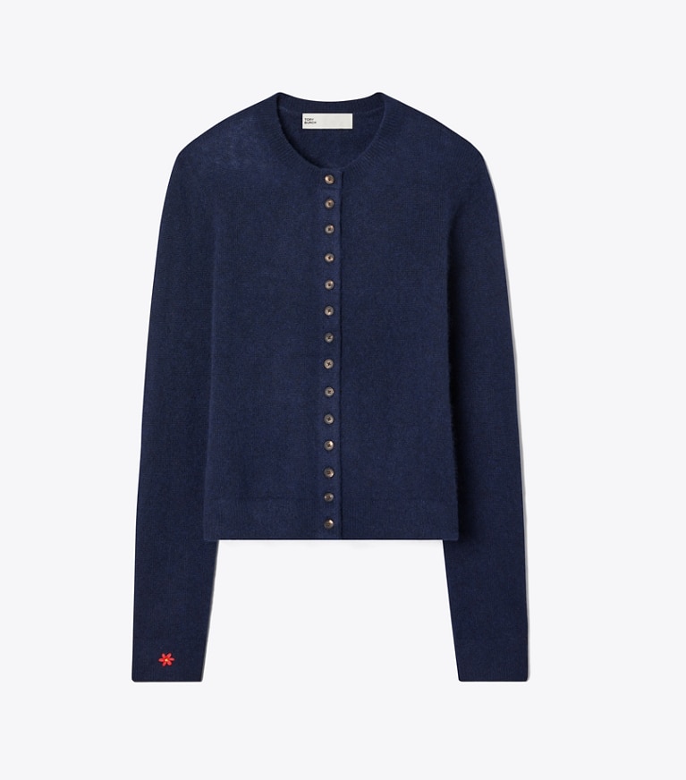 Tory Burch designer sweaters Cashmere Silk Cardigan in Navy front