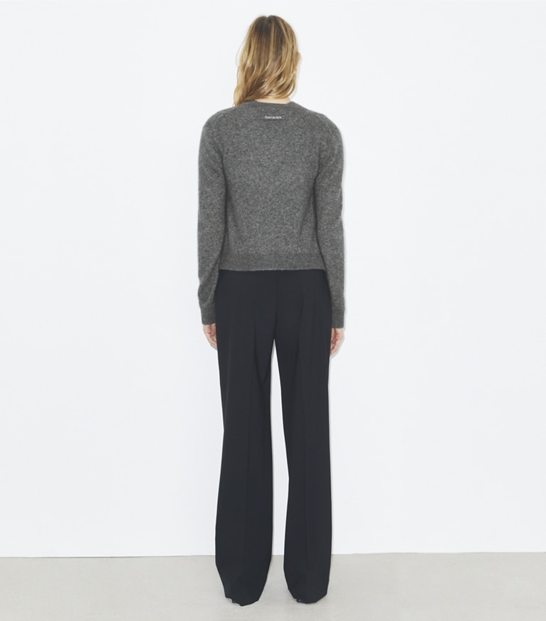 Tory Burch designer sweaters Cashmere Silk Cardigan in Thunder Gray front