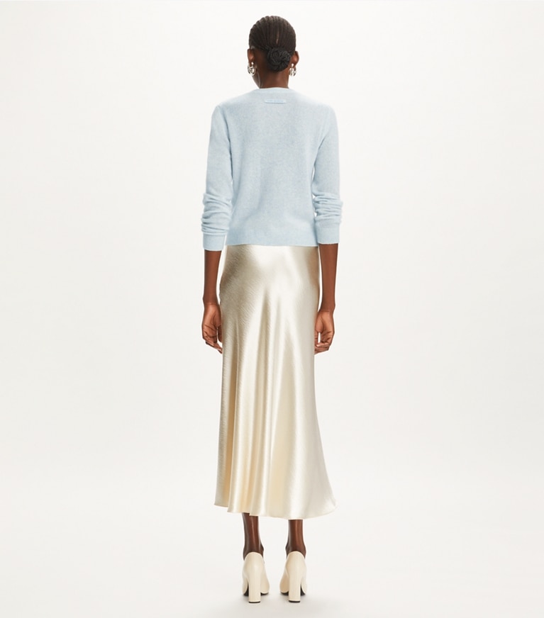 Tory Burch designer sweaters Cashmere Silk Cardigan in Soft Dewdrop front