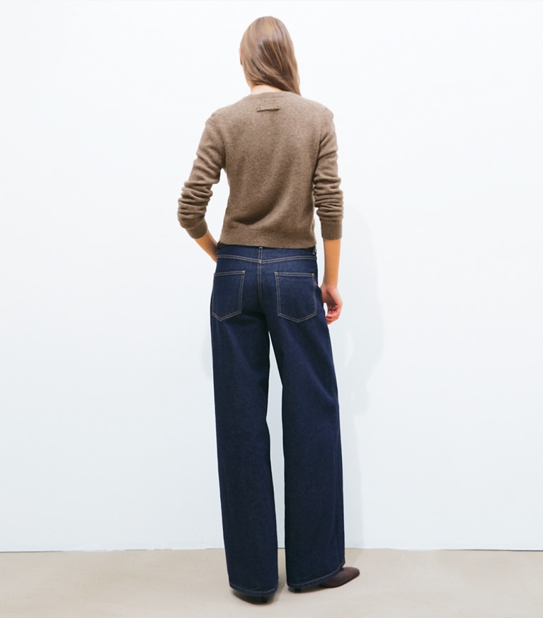 Tory Burch designer sweaters Cashmere Silk Cardigan in Dark Hazelnut on model back