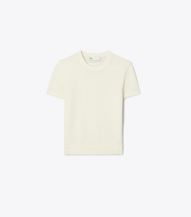 Tory Burch designer sweaters Cashmere Silk T-Shirt in Ivory front