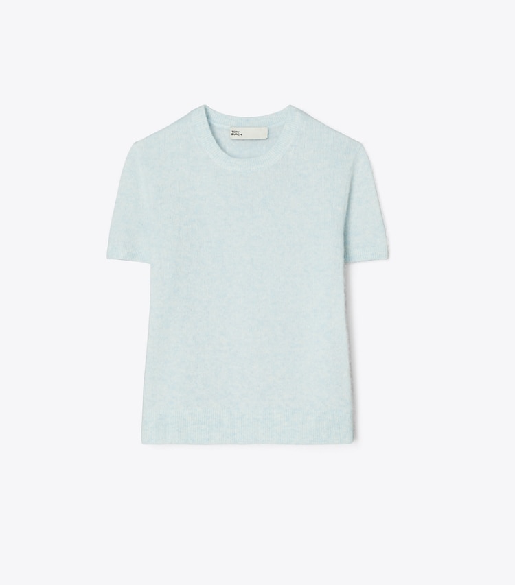 Tory Burch designer sweaters Cashmere Silk T-Shirt in Soft Dewdrop front