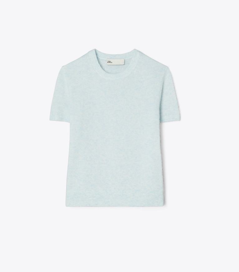 Tory Burch designer sweaters Cashmere Silk T-Shirt in Soft Dewdrop front