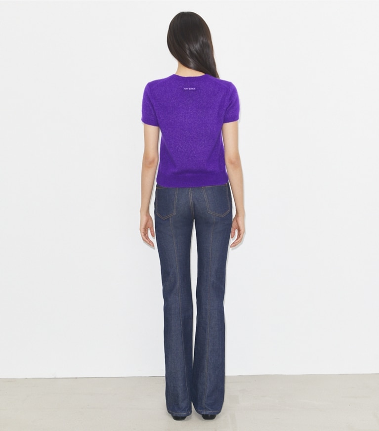 Tory Burch designer sweaters Cashmere Silk T-Shirt in Royal Purple front