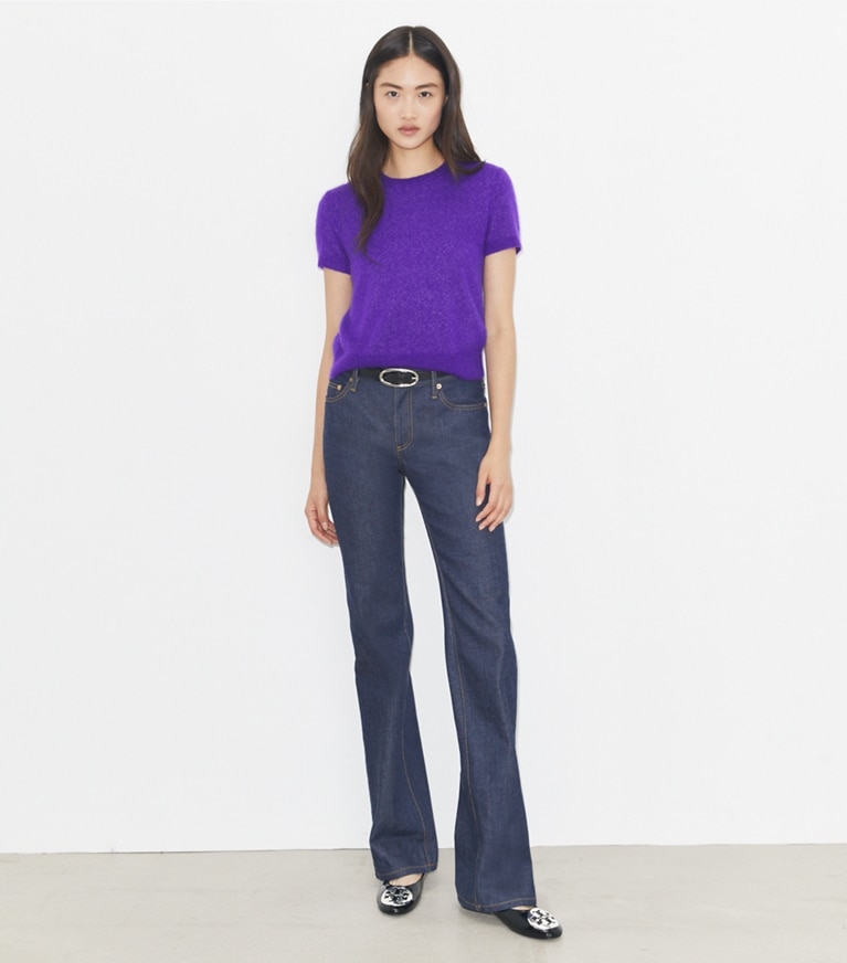 Tory Burch designer sweaters Cashmere Silk T-Shirt in Royal Purple front