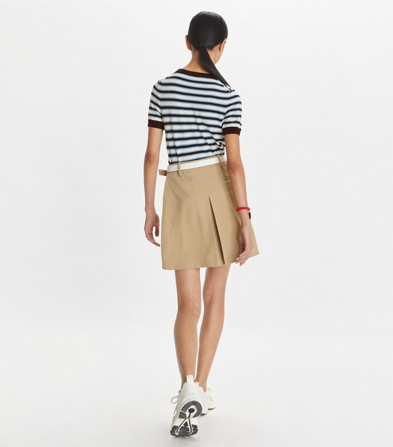 Tory Sport designer sweaters Cashmere Striped Short-Sleeve Tennis Sweater in Winetasting Stripe Set front
