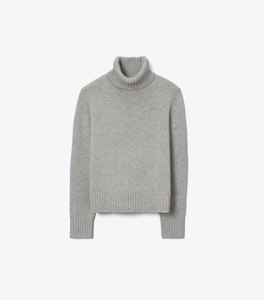 Tory Burch designer sweaters Cashmere Turtleneck in Smoky Gray Melange front