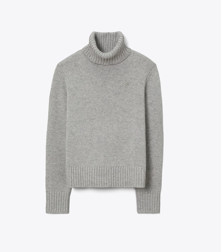 Tory Burch designer sweaters Cashmere Turtleneck in Smoky Gray Melange front
