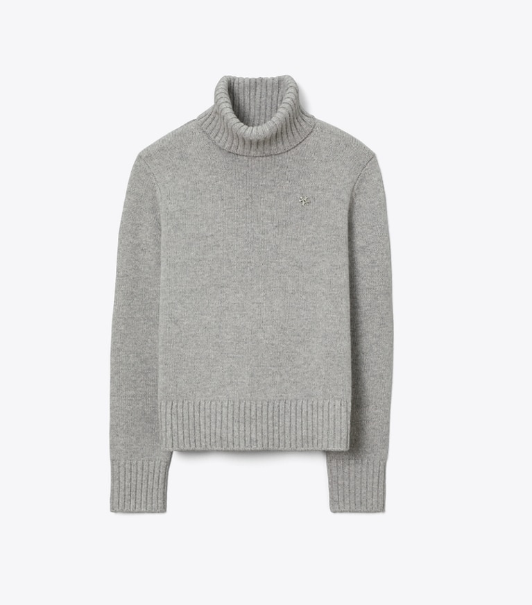 Tory Burch designer sweaters Cashmere Turtleneck in Smoky Gray Melange front