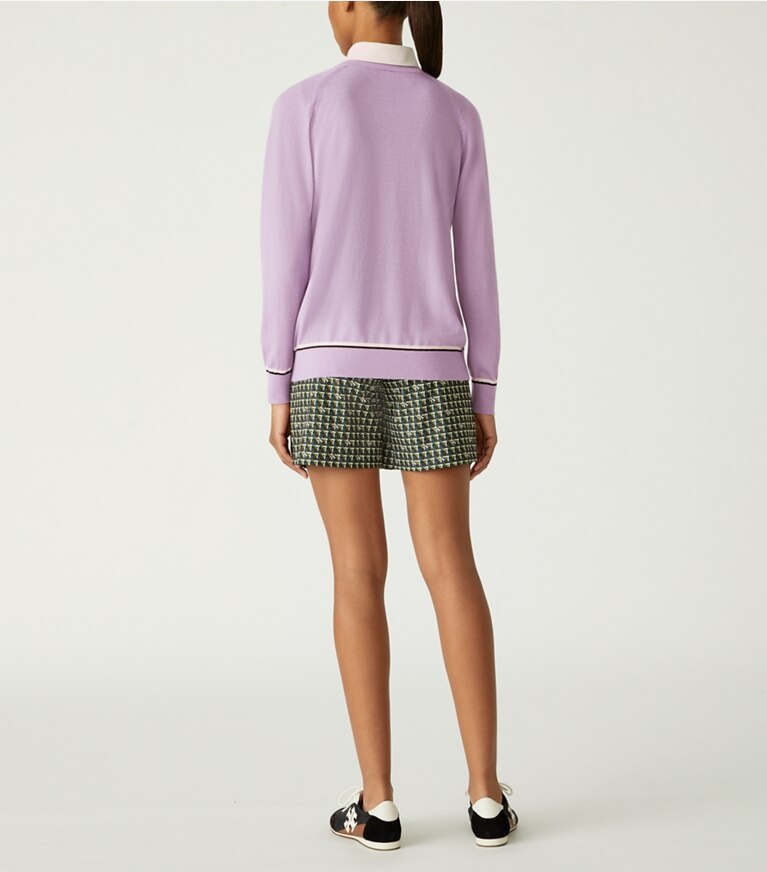 Tory Sport designer sweaters Cashmere V-Neck Sweater in Lavender Field front