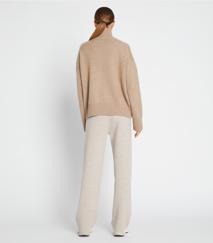 Tory Sport designer bottoms Cashmere Wide-Leg Pant in Natural Heather on model back