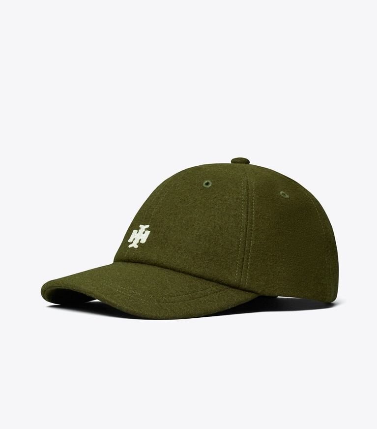 Tory Burch designer chapeaux Casquette à logo en laine dans Olive Green angle