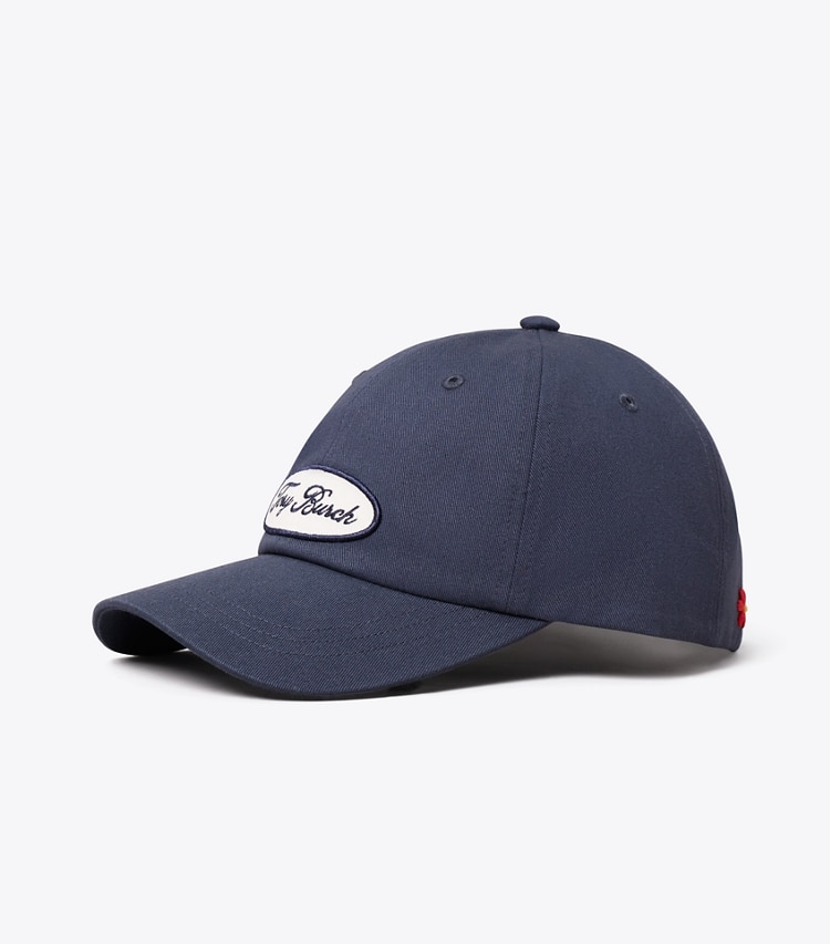Tory Burch designer chapeaux Casquette de baseball avec écusson logo brodé in TORY NAVY angle