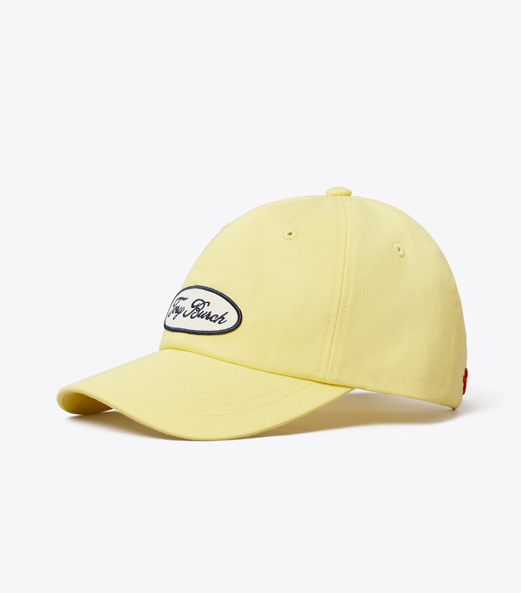 Tory Burch designer chapeaux Casquette de baseball avec écusson logo brodé in Yellow Sky angle