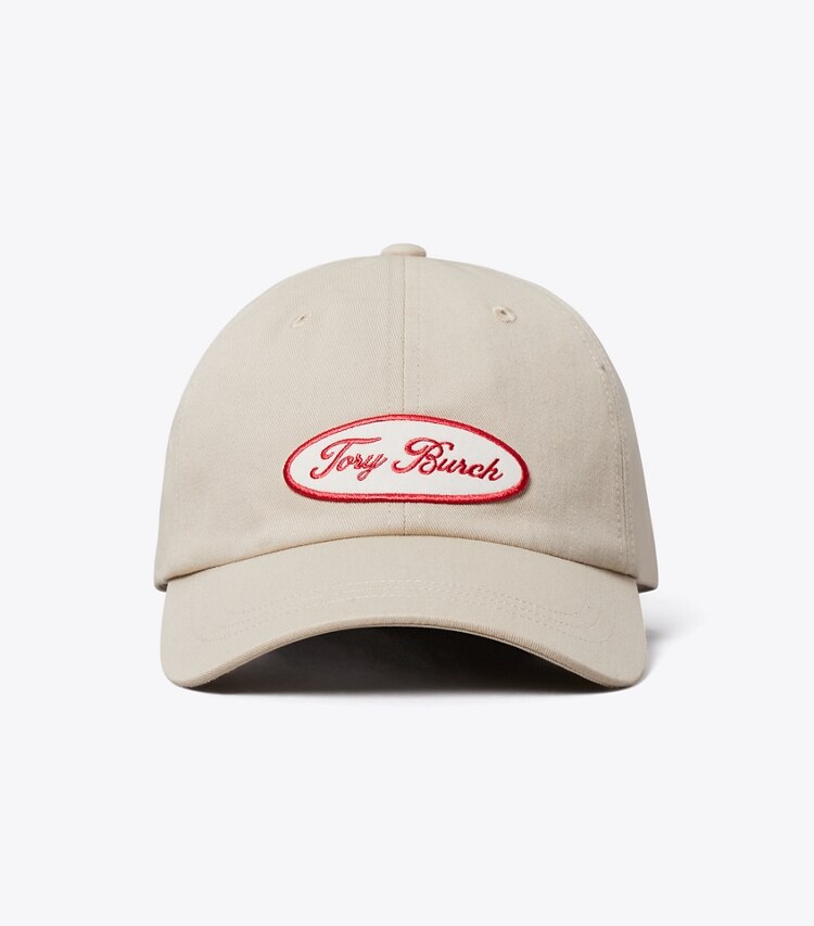 Tory Burch designer chapeaux Casquette de baseball avec écusson logo brodé in Tan front