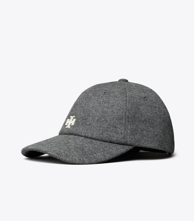 Tory Burch designer chapeaux Casquette en laine à logo in Heather Gray angle