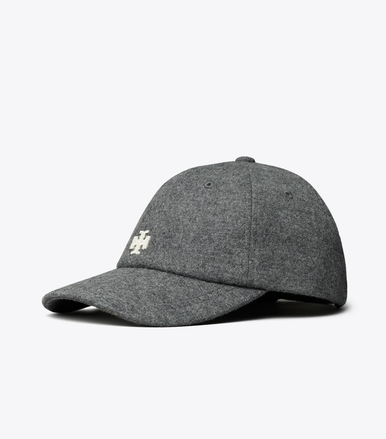 Tory Burch designer chapeaux Casquette en laine à logo in Heather Gray angle