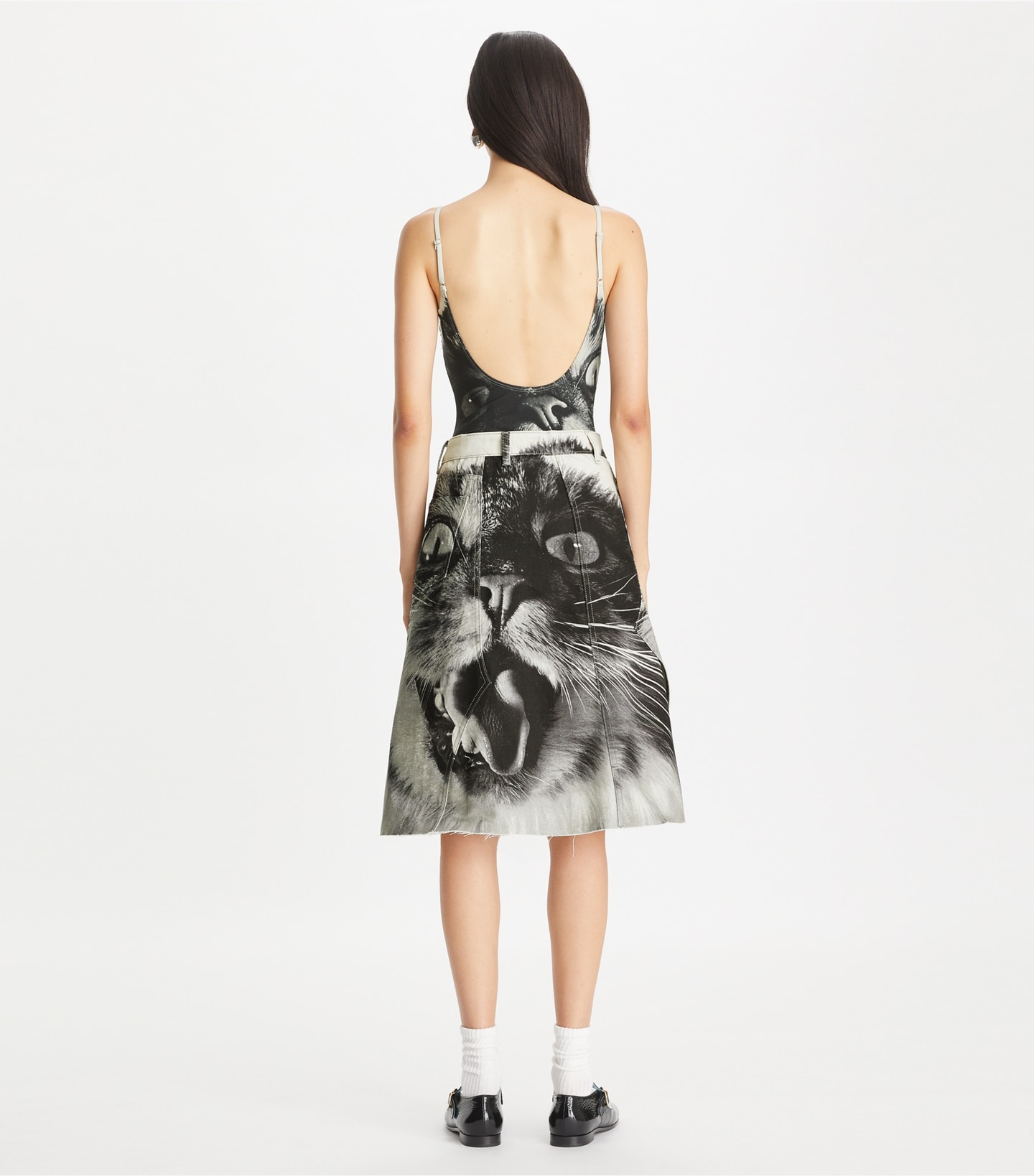 Cat Printed Denim Skirt