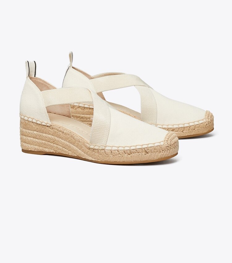 Tory Burch designer espadrilles Catalina Wedge in VINTAGE CREAM/ VINTAGE CREAM/ PERFECT BL angle