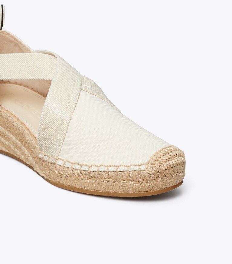 Tory Burch designer espadrilles Catalina Wedge in VINTAGE CREAM/ VINTAGE CREAM/ PERFECT BL angle