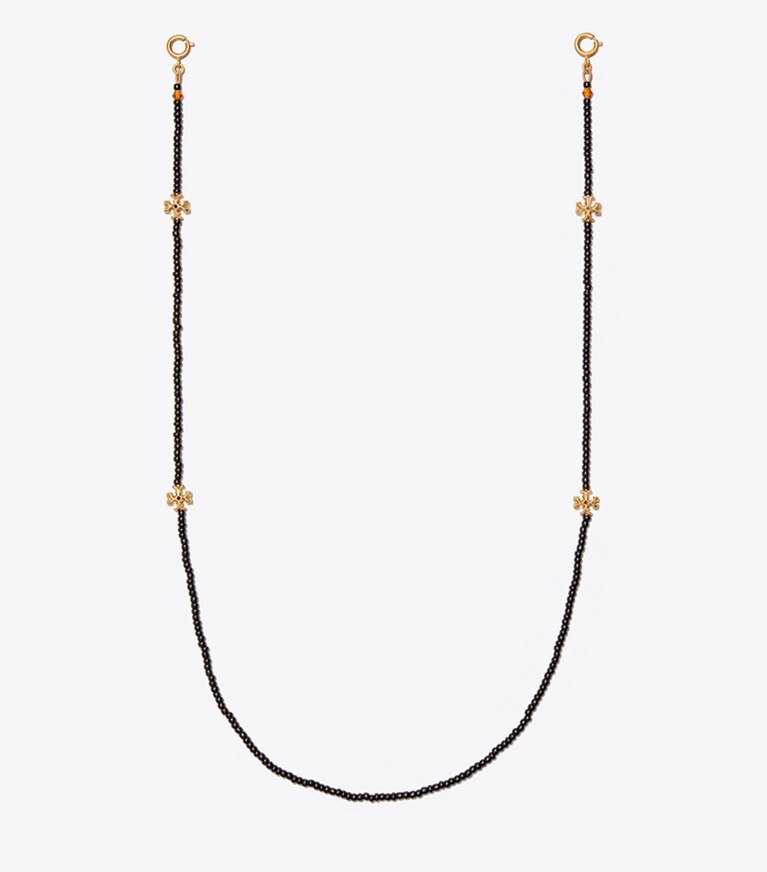 Tory Burch designer collane Catena per mascherina con perline in Rolled Brass / Black front