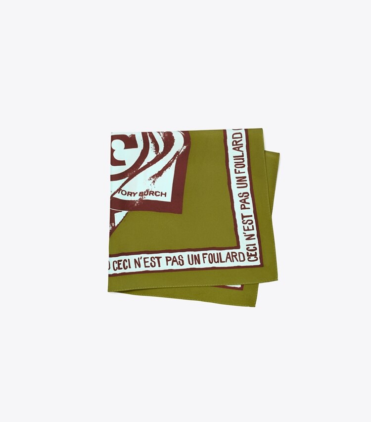 Tory Burch designer scarves Ceci N’est Pas Un Foulard Silk Neckerchief  in Green folded