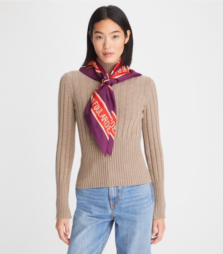 Tory Burch designer scarves Ceci N'est Pas Un Foulard Double-Sided Silk Square Scarf  in Purple overhead