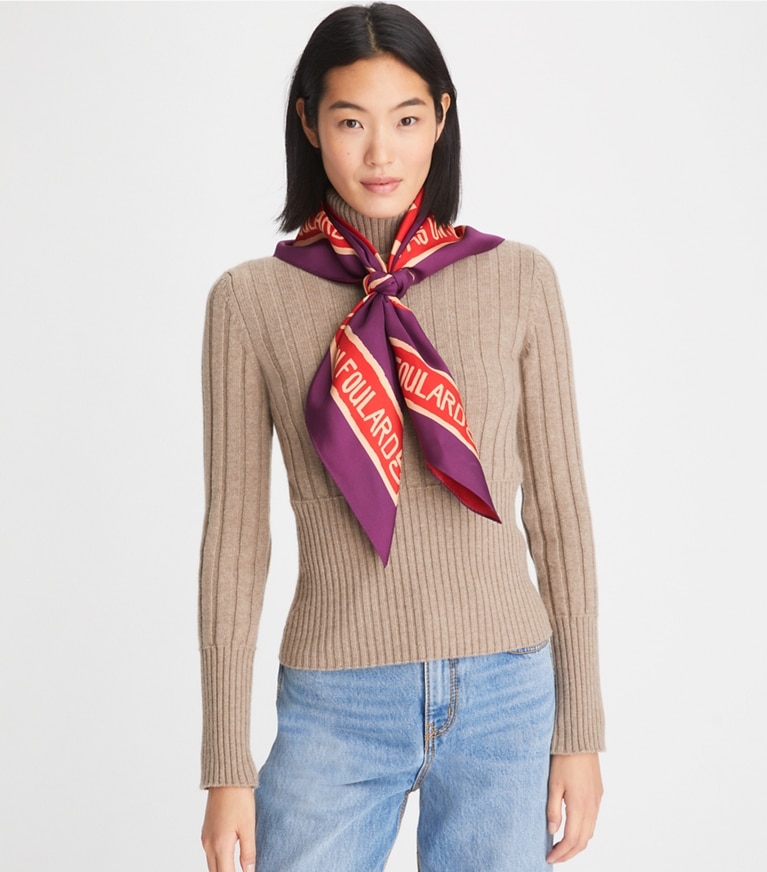 Tory Burch designer scarves Ceci N'est Pas Un Foulard Double-Sided Silk Square Scarf  in Purple overhead