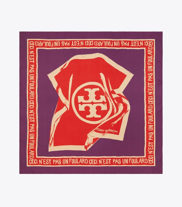 Tory Burch designer scarves Ceci N'est Pas Un Foulard Double-Sided Silk Square Scarf  in Purple overhead