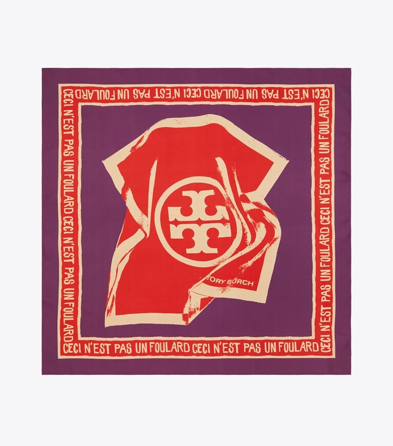 Tory Burch designer scarves Ceci N'est Pas Un Foulard Double-Sided Silk Square Scarf  in Purple overhead