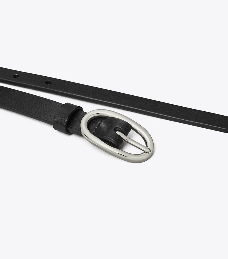 Tory Burch designer ceintures Ceinture à boucle taille moyenne effet piercing 2,54 cm in Black/Silver front