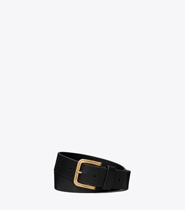 Tory Burch designer ceintures Ceinture à double boucle métallique dans Black / Gold de face