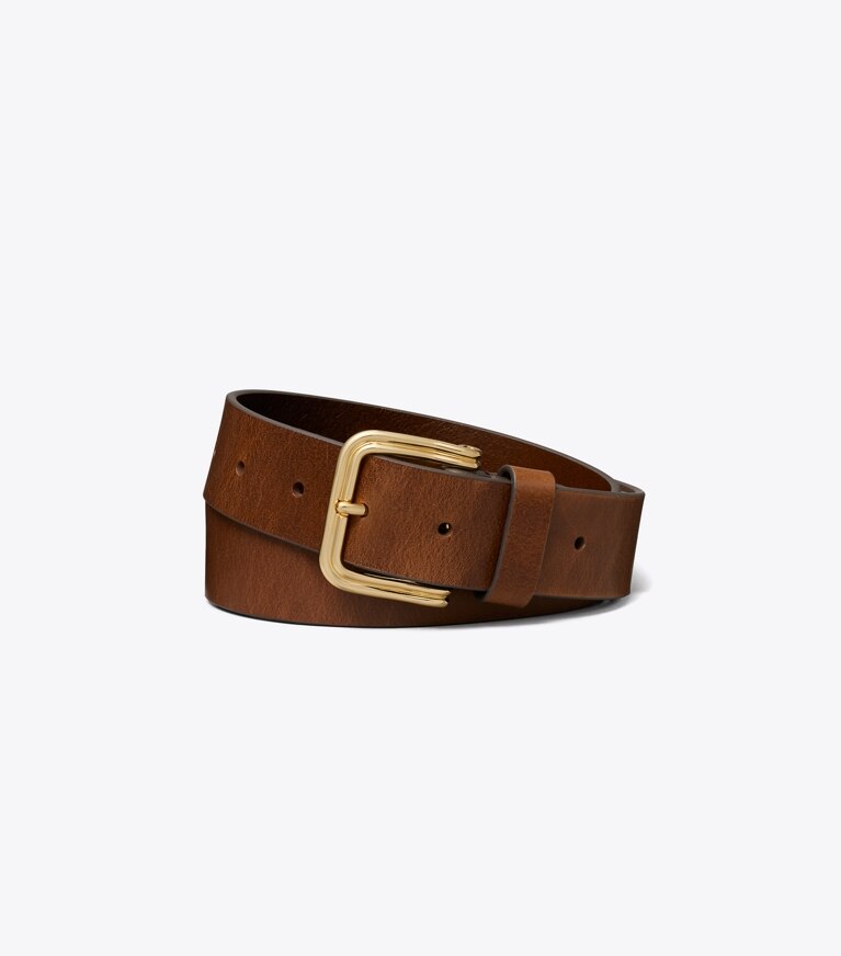 Tory Burch designer ceintures Ceinture à double boucle métallique dans Brown / Gold de face
