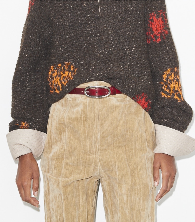 Tory Burch designer ceintures Ceinture à large boucle effet piercing 2,54 cm in BLACK/GOLD accessory on model