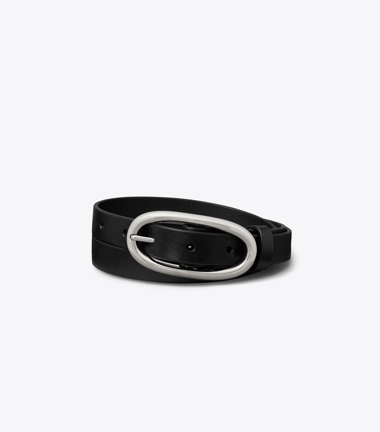 Tory Burch designer ceintures Ceinture à large boucle effet piercing 2,54 cm in Black/Silver front