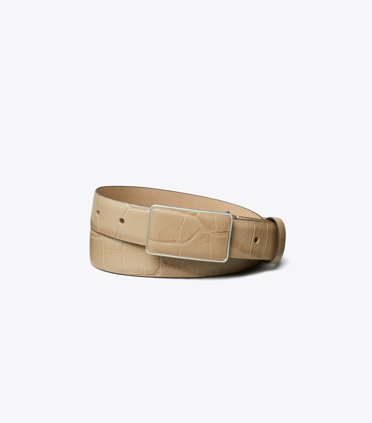 Tory Burch designer ceintures Ceinture à plaque effet croco dans Light Hickory de face