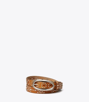 Tory Burch designer ceintures Ceinture cloutée Pierced dans Burnt Umber/Silver de face