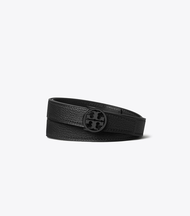 Tory Burch designer ceintures Ceinture Miller de 2,5 cm (1 po) en cuir grainé à revêtement en poudre dans BLACK / BLACK / BLACK de face