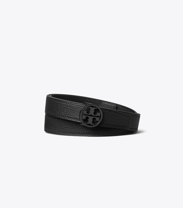 Tory Burch designer ceintures Ceinture Miller de 2,5 cm (1 po) en cuir grainé à revêtement en poudre dans BLACK / BLACK / BLACK de face