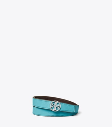 Tory Burch designer ceintures Ceinture Miller réversible 2,5 cm in Soft Turquoise / Dark Cocoa / Silver front