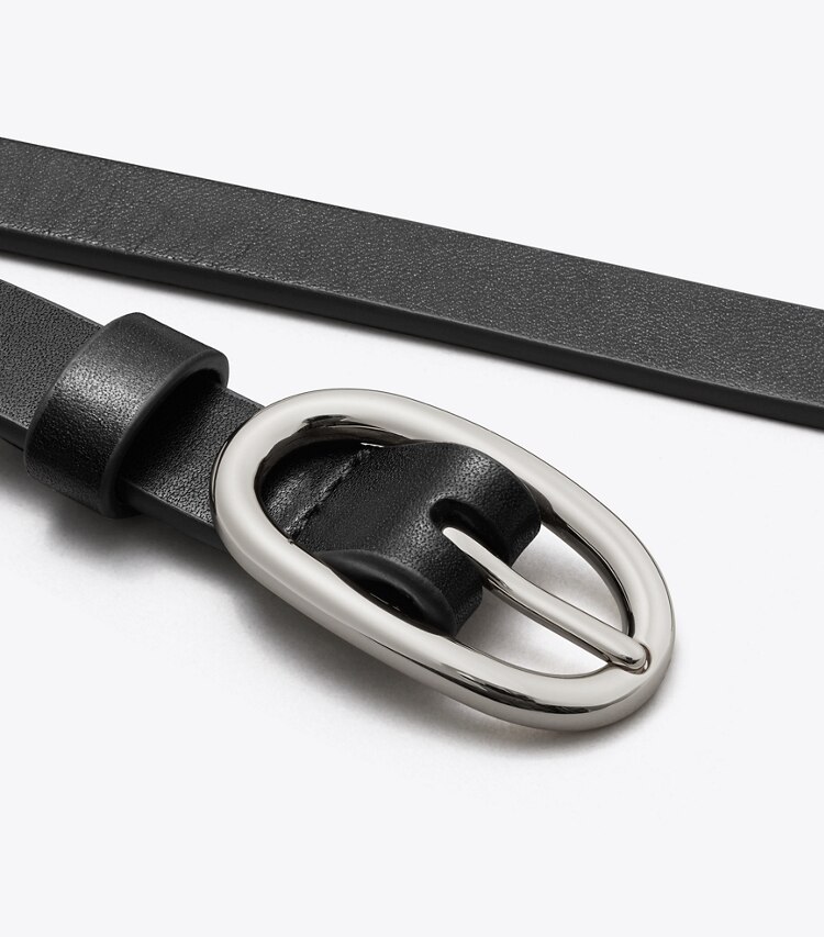 Tory Burch designer ceintures Ceinture moyenne à boucle Pierced dans Black/Silver détails