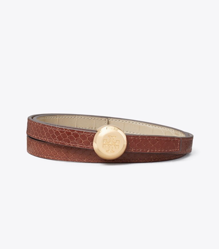 Tory Burch designer ceintures Ceinture réversible Romy en cuir embossé effet crocodile in Light Hickory / Sweet Maple retour