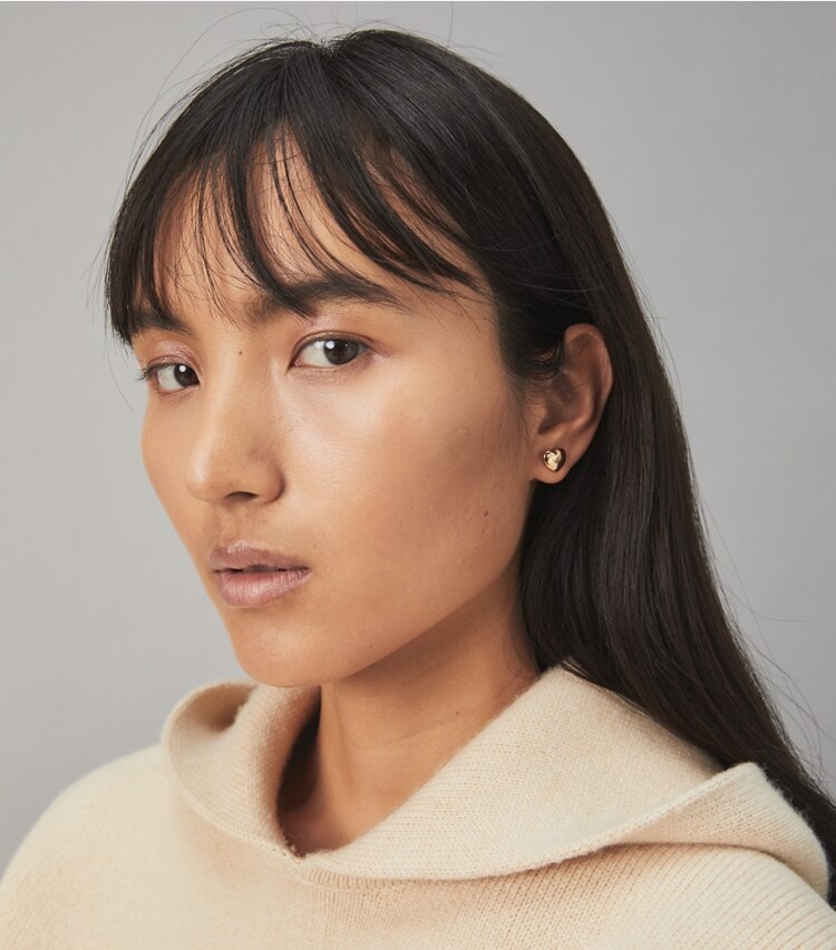 Tory Burch designer earrings Celestial Stud Set in Tory Gold / Silver / Pearl additional on model