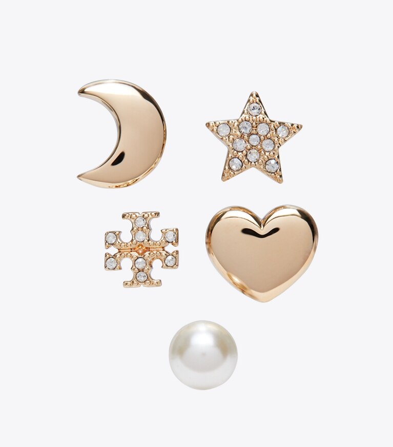 Tory Burch designer earrings Celestial Stud Set in Tory Gold / Silver / Pearl front