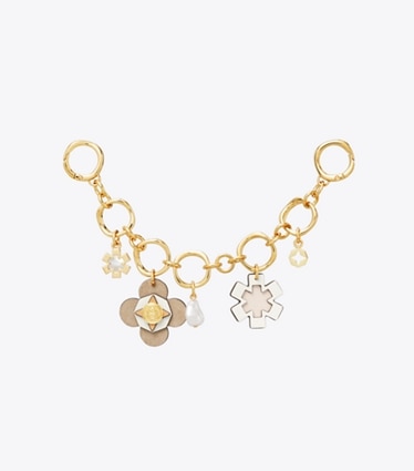 Tory Burch designer bijoux de sac et porte-clés Chaîne de sac Forget Me Not in Tory Gold front